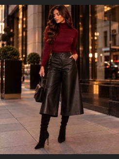 Sweter z golfem z delikatnej dzianiny w kolorze bordowym